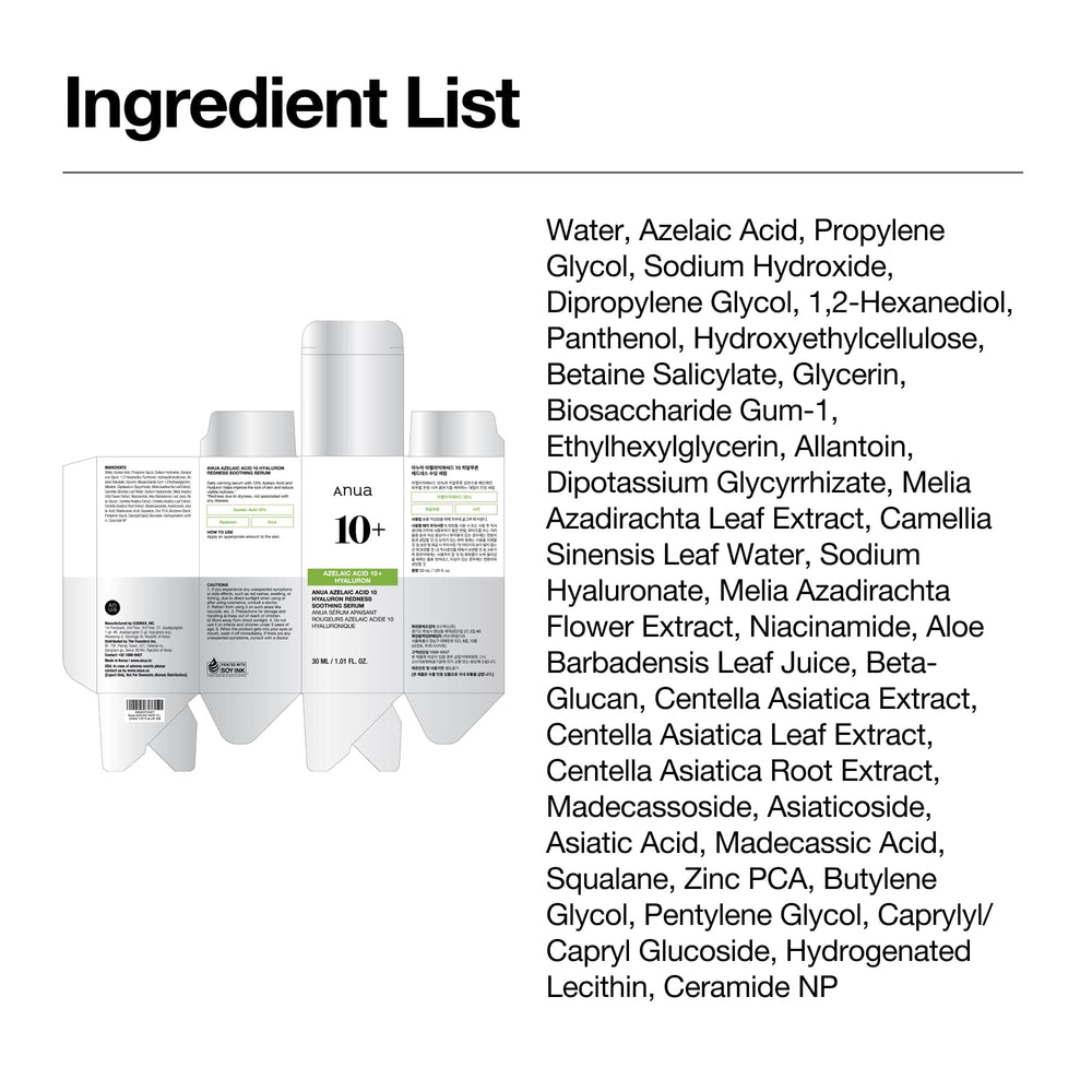 Anua - Azelaic Acid 10 Hyaluron Redness Soothing Serum 30ml